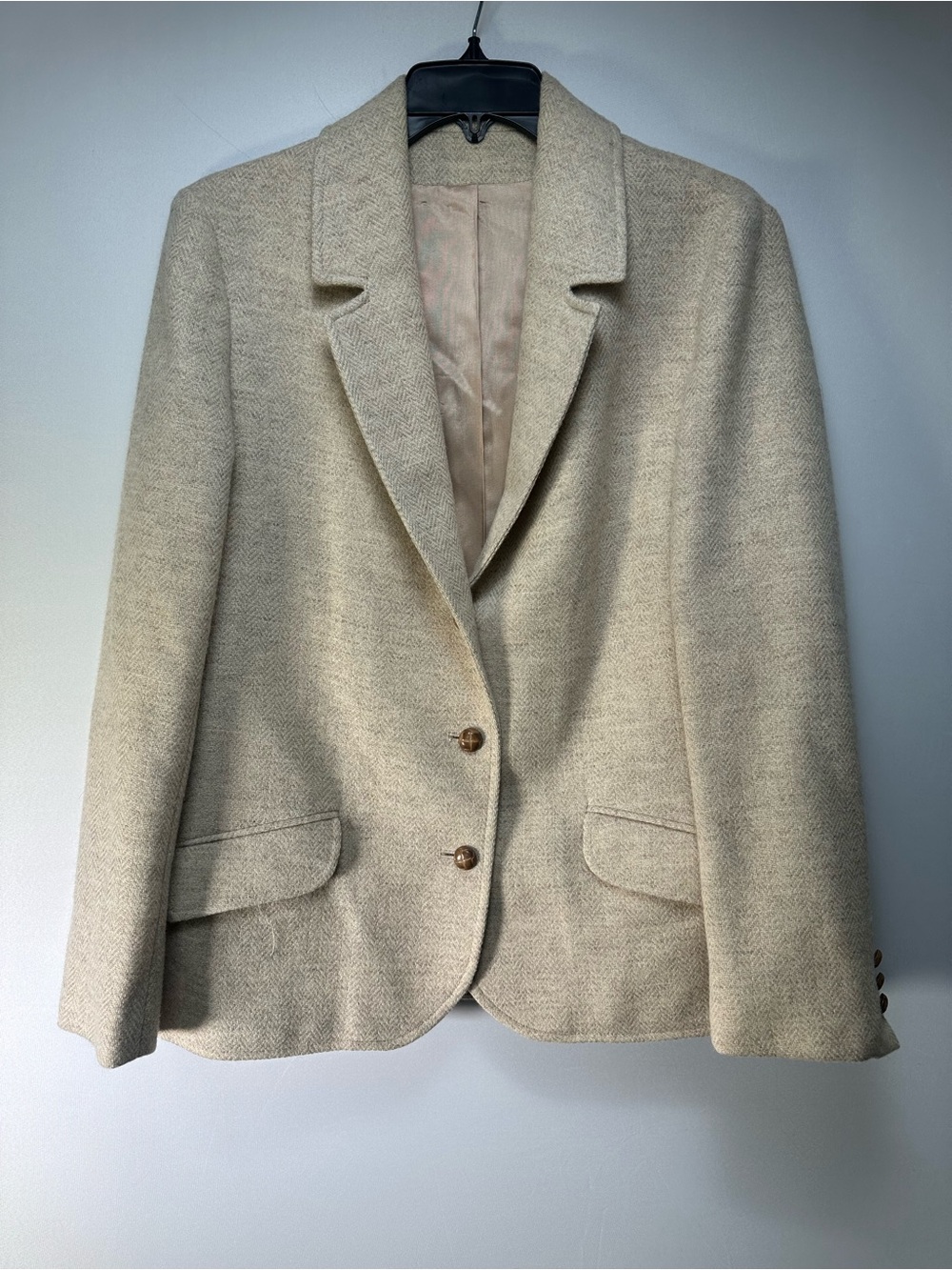 Vintage Suits Galore 100% Wool Herringbone Blazer Oatmeal Cream
